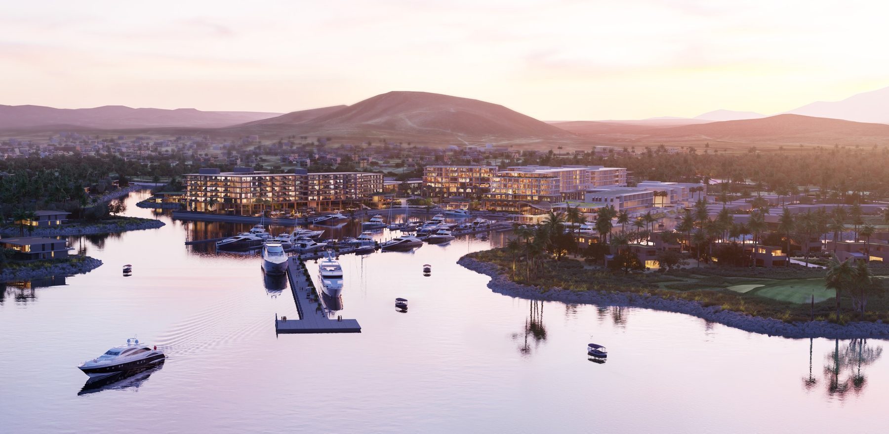 Costa Palmas Marina Village waterfront promenade with dining and yachts on East Cape Baja