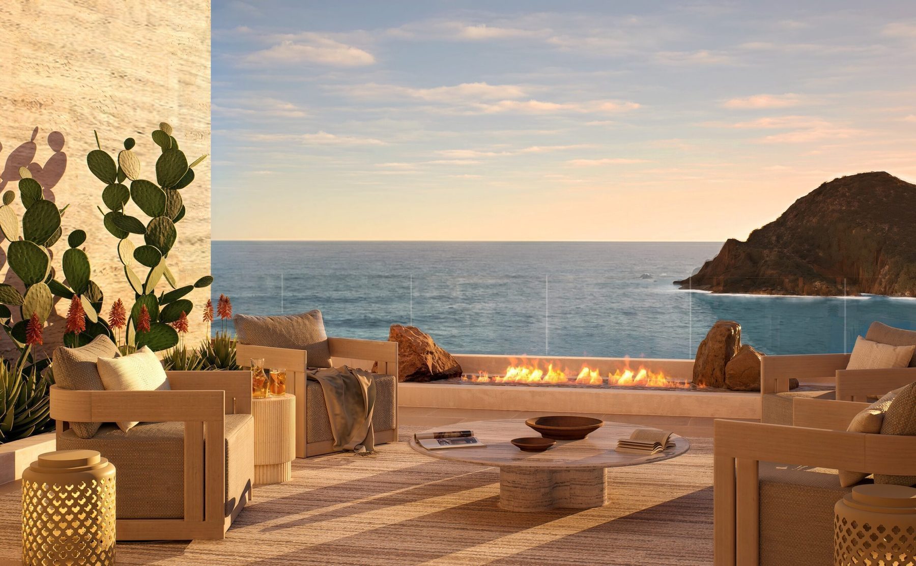 Maravilla Los Cabos private oceanfront pool with Sea of Cortez sunset view