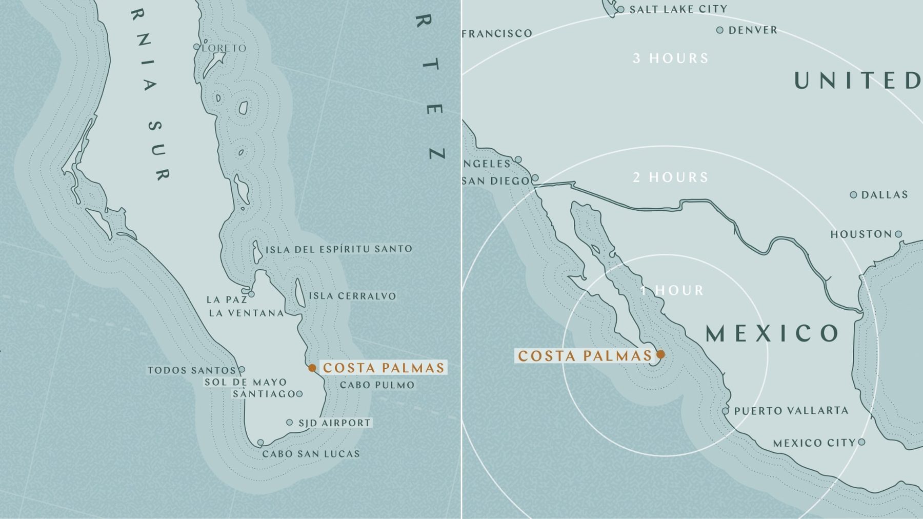 Costa Palmas masterplan rendering with neighborhoods marina and Sea of Cortez beachfront East Cape